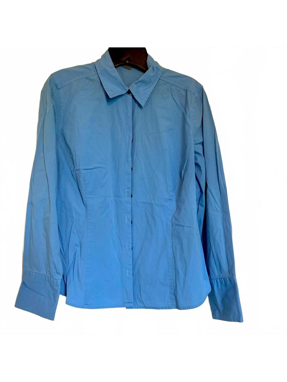 Ann Taylor Blue Button-Up Blouse Career Classic Office Essential